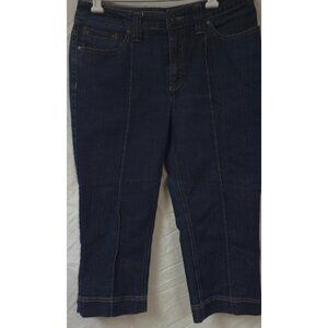 Chico's Platinum Womens Sz 0.5 US Small/6 Dark  Wash Flap Pockets Capri Jeans